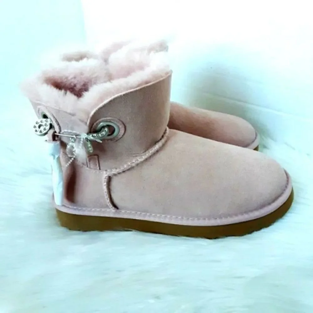 UGG Pink Leather Women's size 6M Short Winter Boot